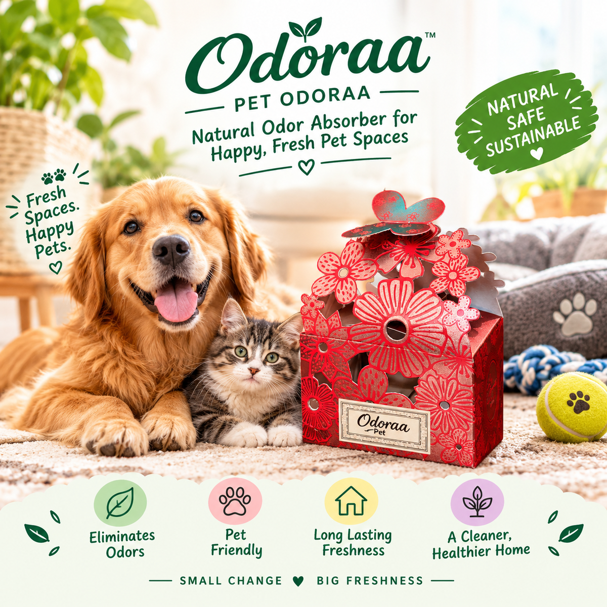 Odoraa Essentials Pet Odor Eliminator for Homes with Pets | Odor Absorber | Solar Rechargeable & Eco-Friendly | 100g Pack | Safe for Dogs, Cats & Small Pets (Pack of 2)