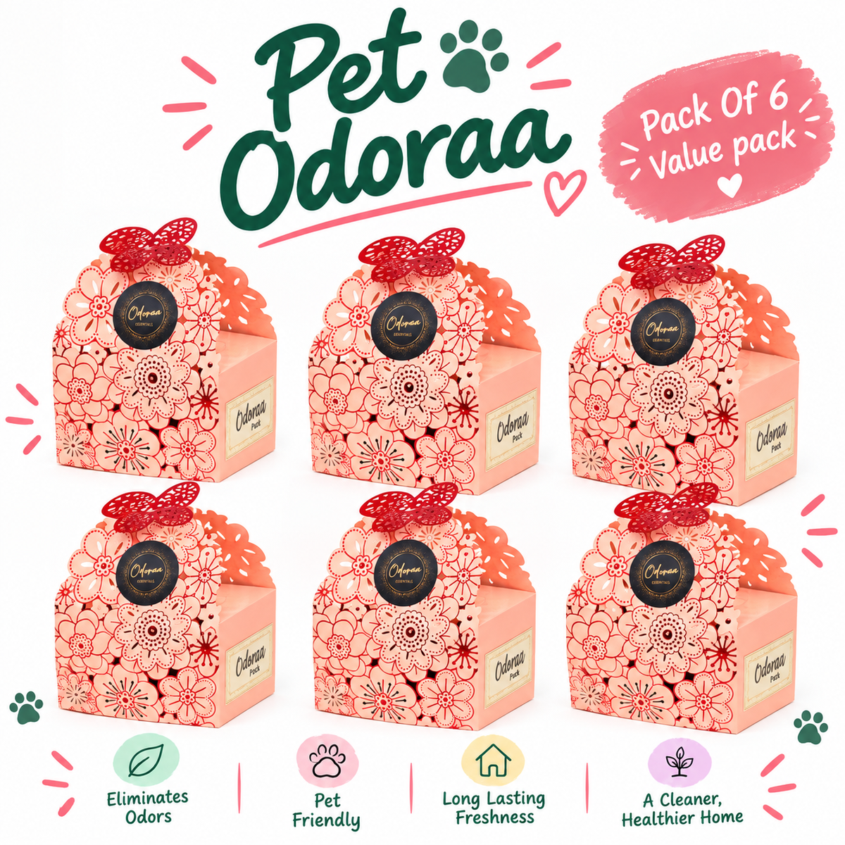 Odoraa -Pet Odoraa | Pet Odor Eliminator for Homes with Pets | Odor Absorber | Solar Rechargeable & Eco-Friendly | 3.5oz (Pack of 6)